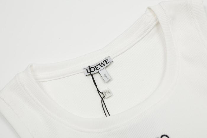 LOEWE Cropped Cotton Anagram Tank Top White/Navy Blue