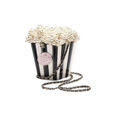 CHANEL 24K popcorn shape metal chain resin shoulder handbag women's black and white AS5217-B18426-NZZW3 size 11*7*16cm 