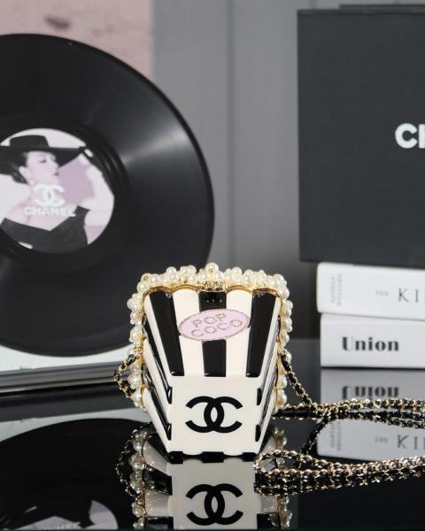 CHANEL 24K popcorn shape metal chain resin shoulder handbag women's black and white AS5217-B18426-NZZW3 size 11*7*16cm 