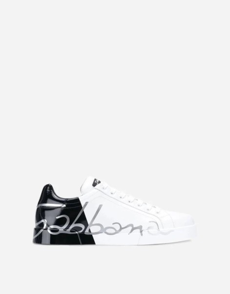 DOLCE & GABBANA TWO-TONE PORTOFINO SNEAKERS White and black