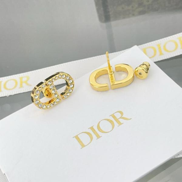 DIOR Metal Crystal Stud Earrings Women's Gold