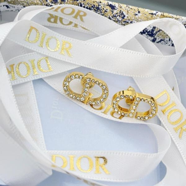 DIOR Metal Crystal Stud Earrings Women's Gold