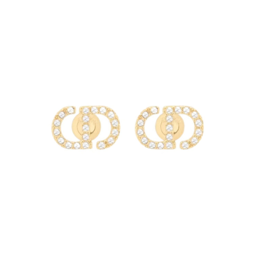 DIOR Metal Crystal Stud Earrings Women's Gold