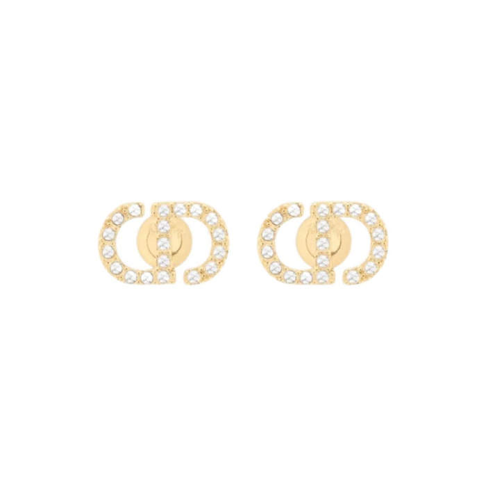 DIOR Metal Crystal Stud Earrings Women's Gold