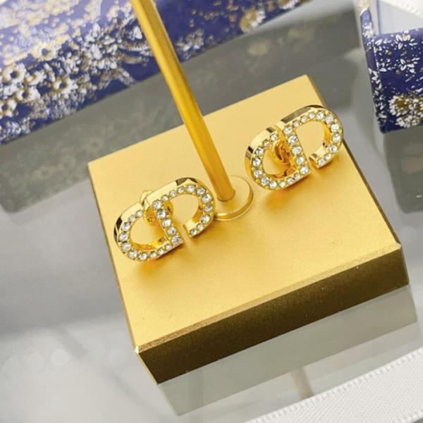 DIOR Metal Crystal Stud Earrings Women's Gold