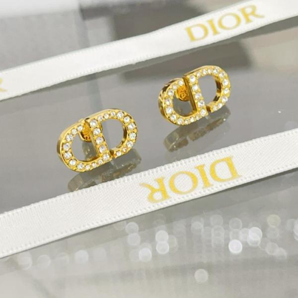 DIOR Metal Crystal Stud Earrings Women's Gold