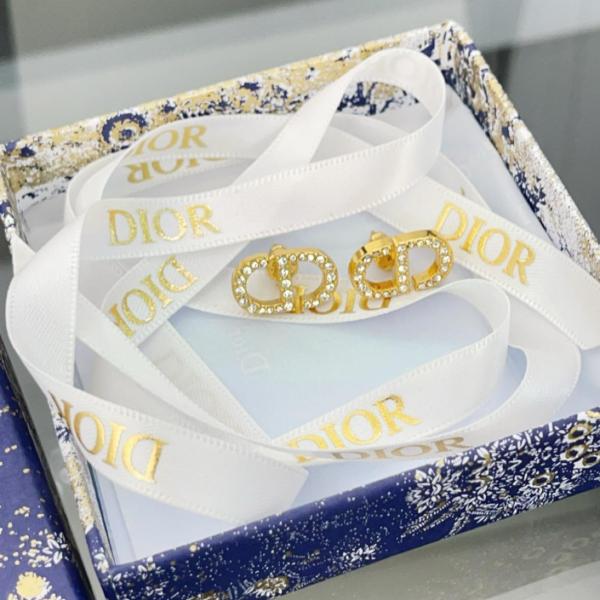 DIOR Metal Crystal Stud Earrings Women's Gold