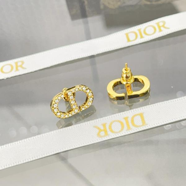 DIOR Metal Crystal Stud Earrings Women's Gold