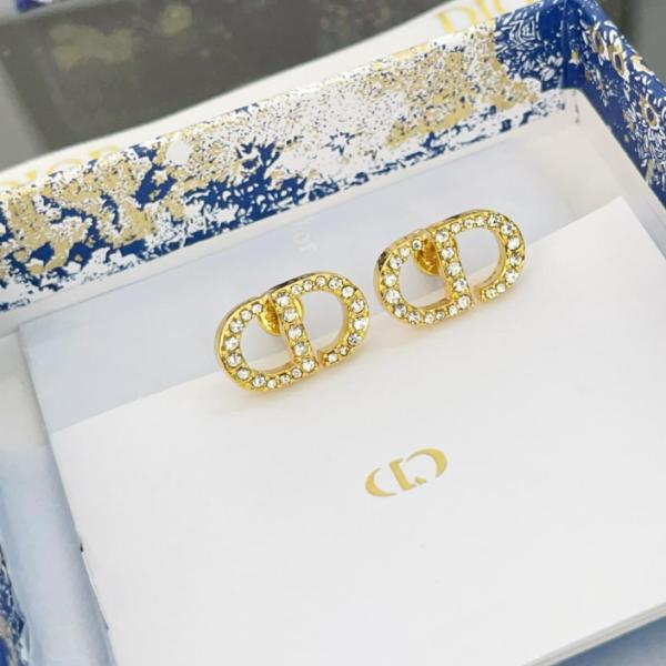DIOR Metal Crystal Stud Earrings Women's Gold