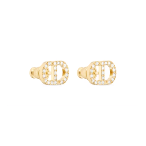 DIOR Metal Crystal Stud Earrings Women's Gold