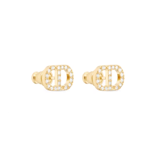 DIOR Metal Crystal Stud Earrings Women's Gold