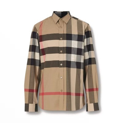 Burberry Check Stretch Cotton Poplin Shirt Archive Beige