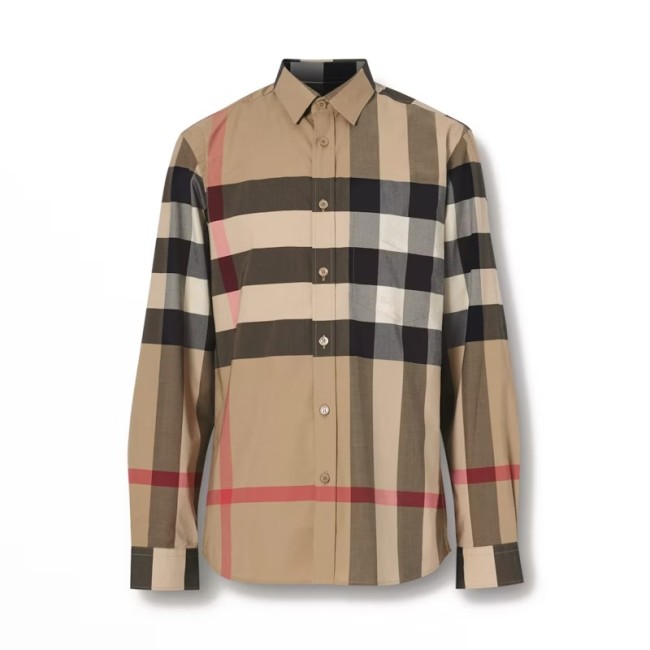 Burberry Check Stretch Cotton Poplin Shirt Archive Beige