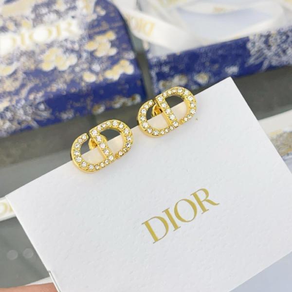 DIOR Metal Crystal Stud Earrings Women's Gold