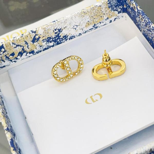 DIOR Metal Crystal Stud Earrings Women's Gold