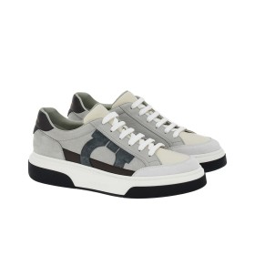 FERRAGAMO Gancini embroidered Leather Sneakers Gray Black