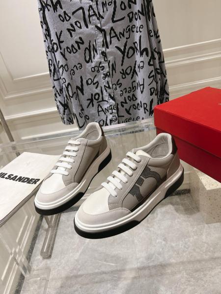 FERRAGAMO Gancini embroidered Leather Sneakers Gray Black