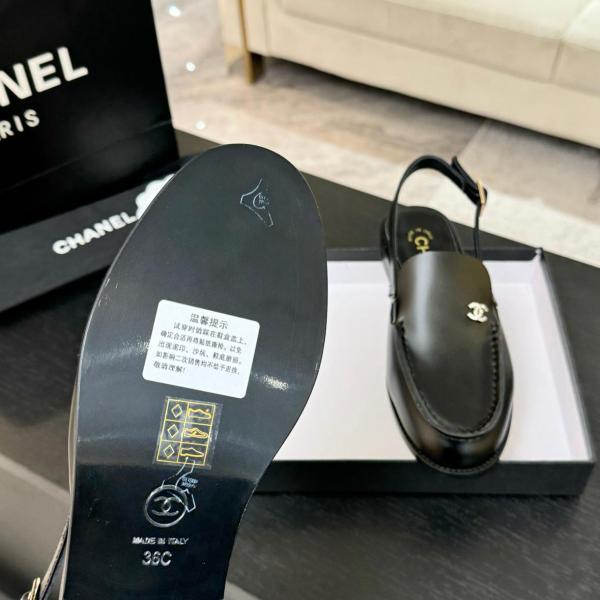 CHANEL 25P Leather Round Toe Buckle Casual Shoes Women's Black