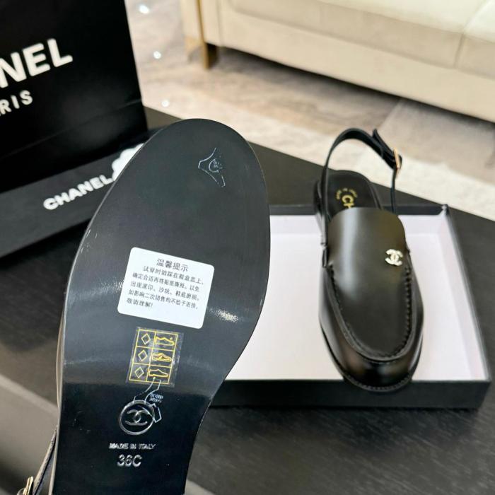 CHANEL 25P Leather Round Toe Buckle Casual Shoes Women's Black