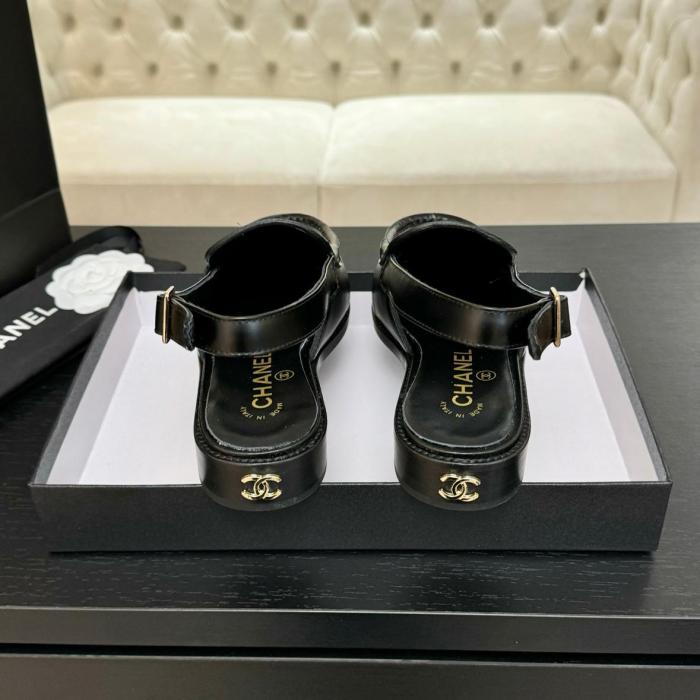 CHANEL 25P Leather Round Toe Buckle Casual Shoes Women's Black