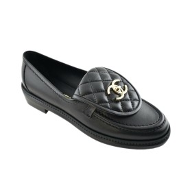CHANEL Quilted Tab Loafers Black Leather