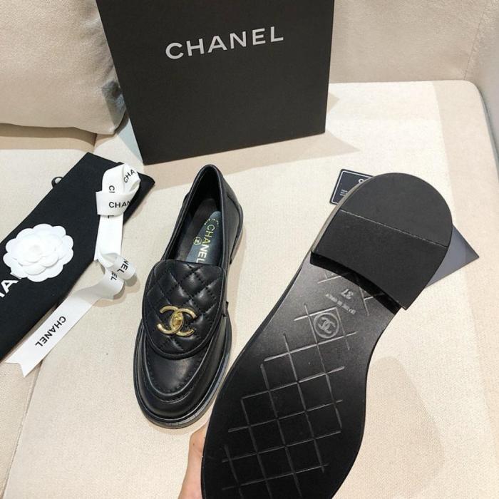 CHANEL Quilted Tab Loafers Black Leather