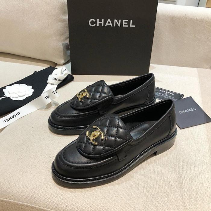 CHANEL Quilted Tab Loafers Black Leather