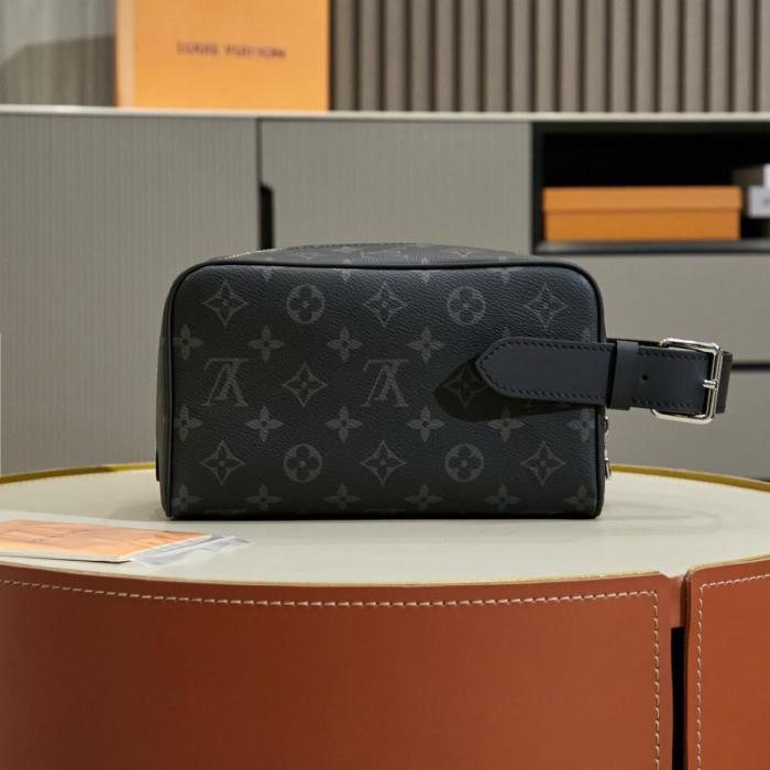 LOUIS VUITTON Coated Canvas With Leather Toiletry Bag Men's Black M83113 size 23*12*13 cm