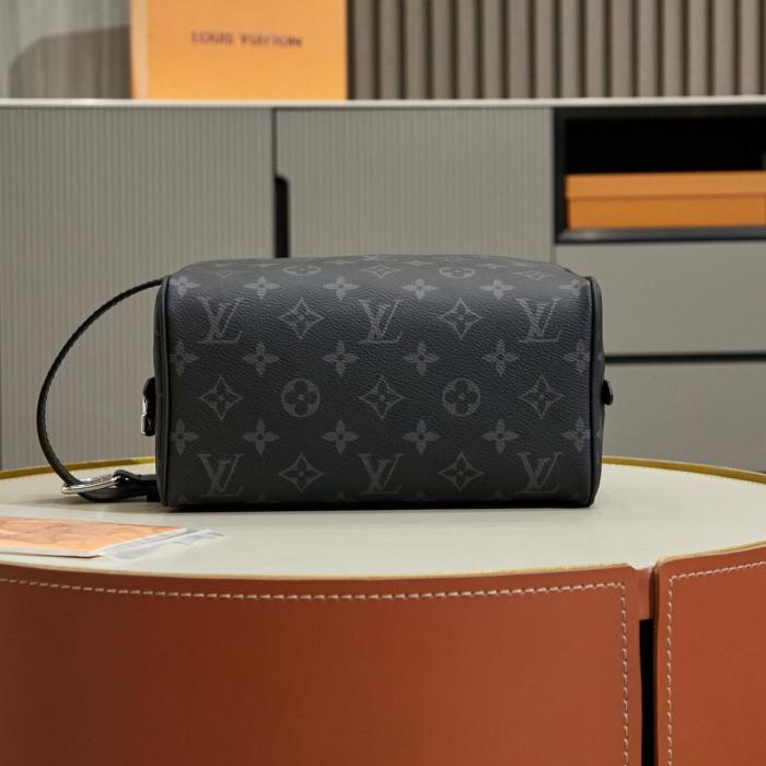 LOUIS VUITTON Coated Canvas With Leather Toiletry Bag Men's Black M83113 size 23*12*13 cm