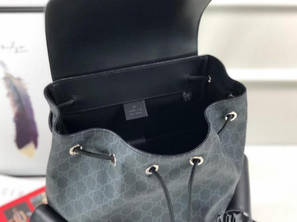 GUCCI Canvas With Leather Backpack Regular Men's Black Gray Color 495563-K9R8X-1071 size 34*16*42cm 