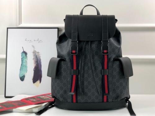 GUCCI Canvas With Leather Backpack Regular Men's Black Gray Color 495563-K9R8X-1071 size 34*16*42cm 