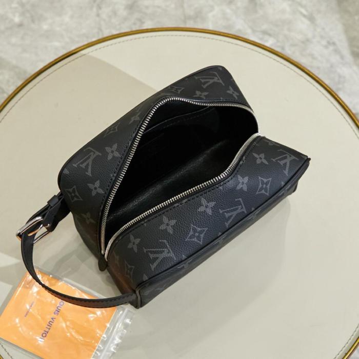 LOUIS VUITTON Coated Canvas With Leather Toiletry Bag Men's Black M83113 size 23*12*13 cm