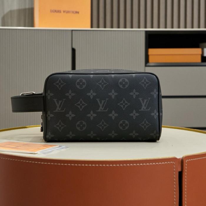 LOUIS VUITTON Coated Canvas With Leather Toiletry Bag Men's Black M83113 size 23*12*13 cm