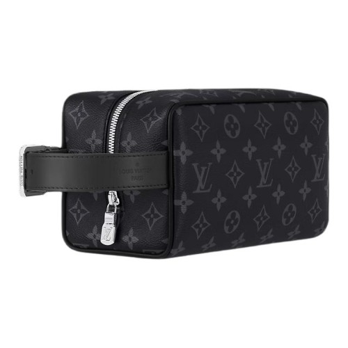 LOUIS VUITTON Coated Canvas With Leather Toiletry Bag Men's Black M83113 size 23*12*13 cm