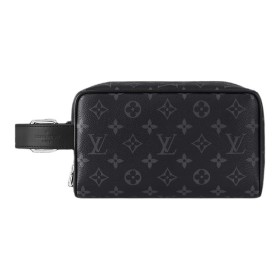 LOUIS VUITTON Coated Canvas With Leather Toiletry Bag Men's Black M83113 size 23*12*13 cm