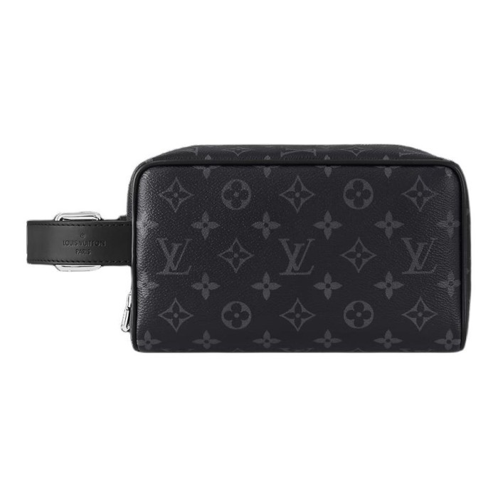 LOUIS VUITTON Coated Canvas With Leather Toiletry Bag Men's Black M83113 size 23*12*13 cm