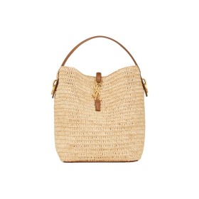 SAINT LAURENT Raffia With Calfskin Portable Crossbody Bag Shoulder Bag Women's Natural Brick Red 773991-GAAD7-2080 size 20*25*16cm