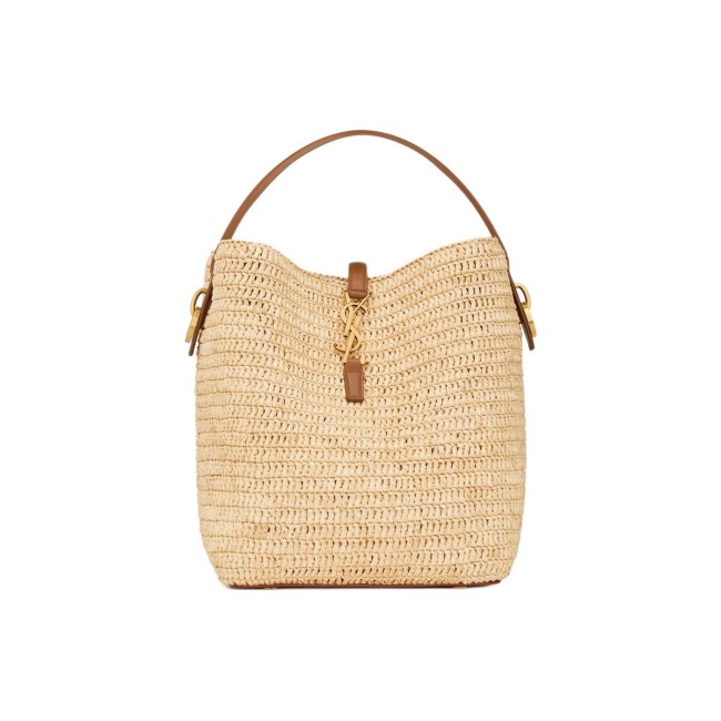 SAINT LAURENT Raffia With Calfskin Portable Crossbody Bag Shoulder Bag Women's Natural Brick Red 773991-GAAD7-2080 size 20*25*16cm