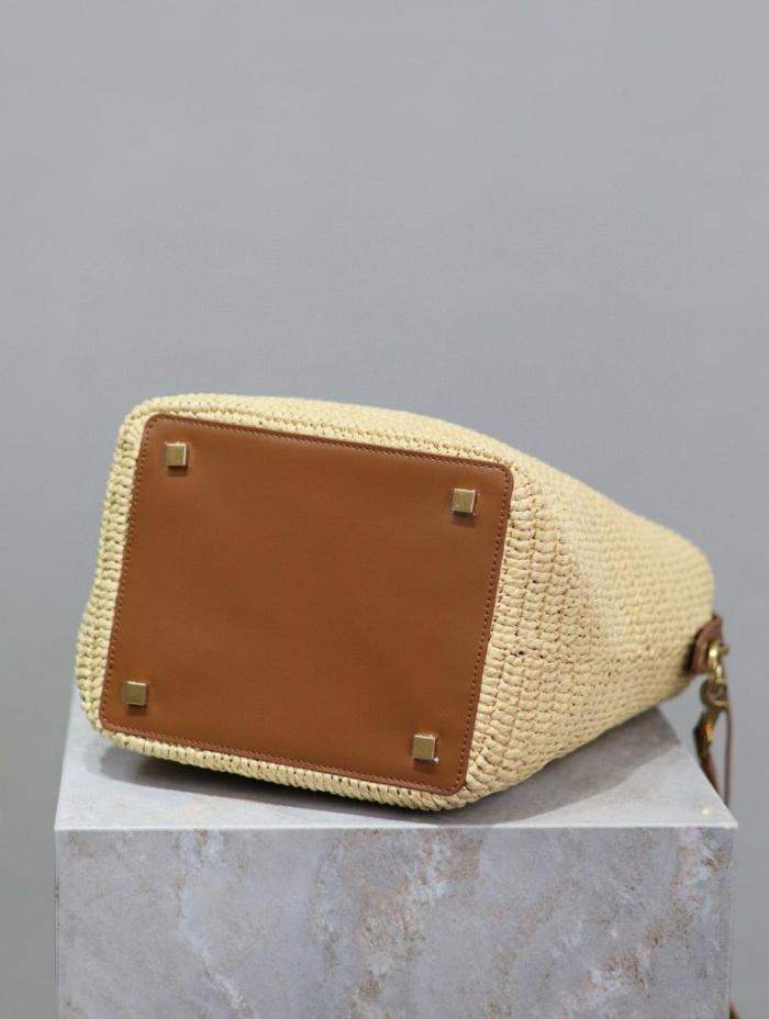 SAINT LAURENT Raffia With Calfskin Portable Crossbody Bag Shoulder Bag Women's Natural Brick Red 773991-GAAD7-2080 size 20*25*16cm