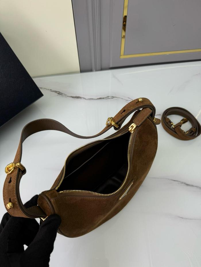 PRADA Suede Leather Portable Crossbody Bag Shoulder Bag Women's Cocoa Brown 1BC194_2C4S_F0324 size 22.5*6*18.5cm