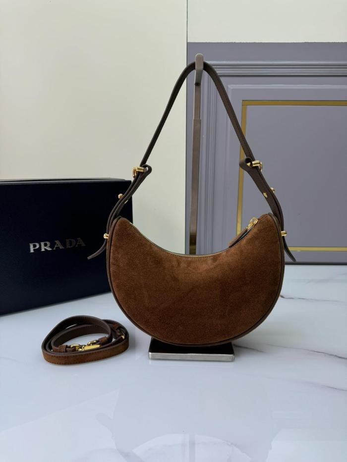 PRADA Suede Leather Portable Crossbody Bag Shoulder Bag Women's Cocoa Brown 1BC194_2C4S_F0324 size 22.5*6*18.5cm