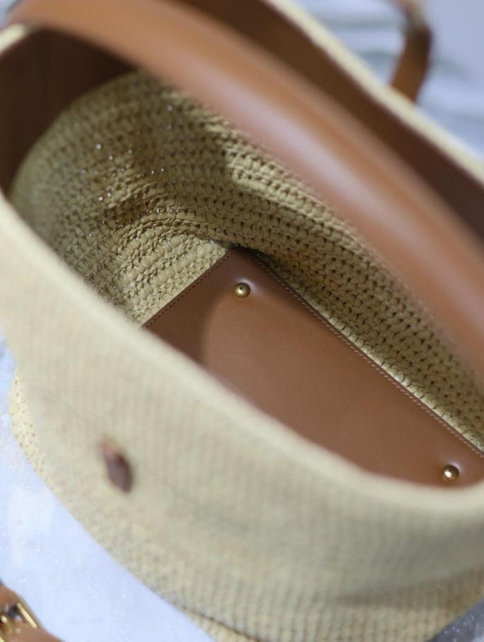 SAINT LAURENT Raffia With Calfskin Portable Crossbody Bag Shoulder Bag Women's Natural Brick Red 773991-GAAD7-2080 size 20*25*16cm