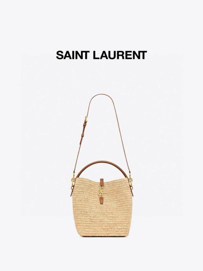 SAINT LAURENT Raffia With Calfskin Portable Crossbody Bag Shoulder Bag Women's Natural Brick Red 773991-GAAD7-2080 size 20*25*16cm