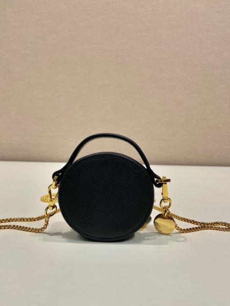 PRADA Saffiano Leather Small Round Bag Portable Crossbody Bag Shoulder Bag Women's Black 1NR023_QHH_F0002 size 8*3*8 cm 