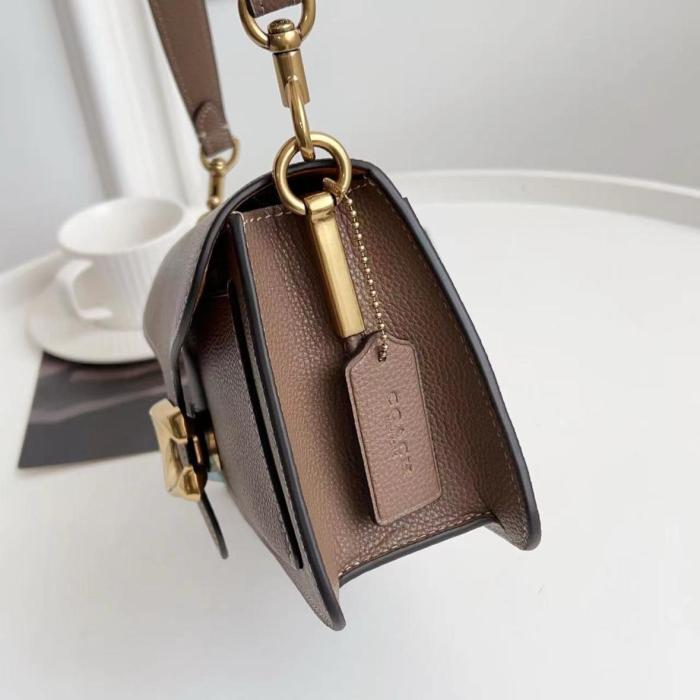 COACH Tabby Polished Textured Leather Handbag Shoulder Bag Medium Size Women's Dark Brown CH857-B4CBD size 26*15.2*8.2 cm