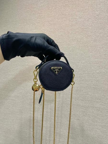 PRADA Saffiano Leather Small Round Bag Portable Crossbody Bag Shoulder Bag Women's Black 1NR023_QHH_F0002 size 8*3*8 cm 