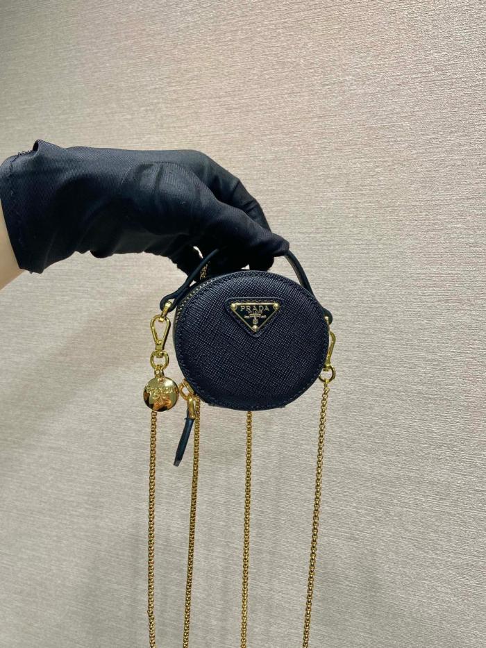 PRADA Saffiano Leather Small Round Bag Portable Crossbody Bag Shoulder Bag Women's Black 1NR023_QHH_F0002 size 8*3*8 cm 
