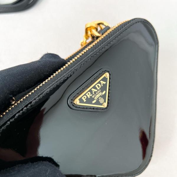 PRADA Leather One Shoulder Crossbody Clutches Mini Women's Black 1NR015_069_F03KJ size Length: 15cm, Width: 10cm
