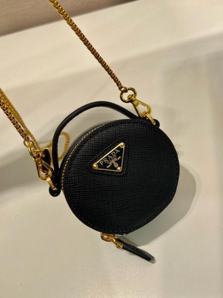 PRADA Saffiano Leather Small Round Bag Portable Crossbody Bag Shoulder Bag Women's Black 1NR023_QHH_F0002 size 8*3*8 cm 