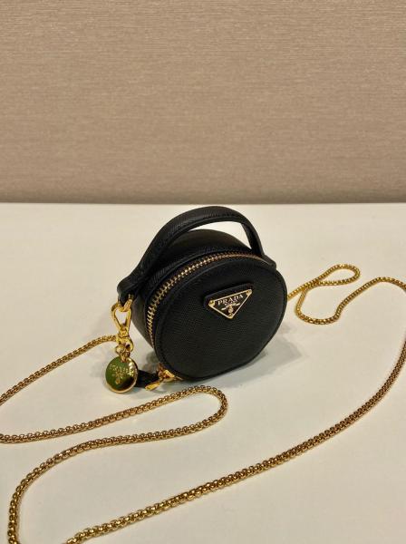 PRADA Saffiano Leather Small Round Bag Portable Crossbody Bag Shoulder Bag Women's Black 1NR023_QHH_F0002 size 8*3*8 cm 